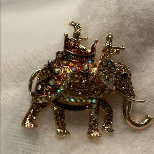 Sparkling Gold Elephant Brooch with Multicolor Accents